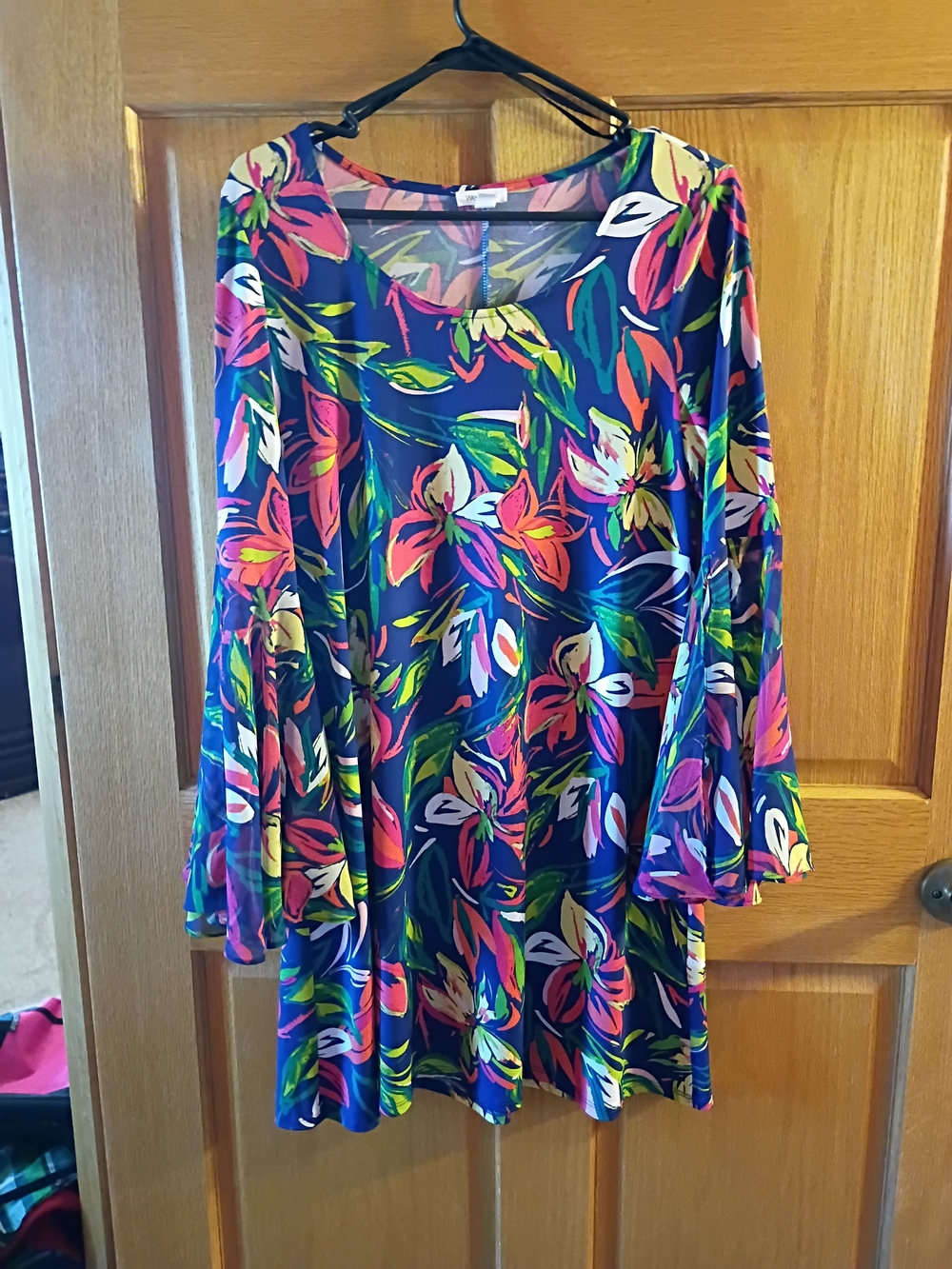 Westport Navy Floral Bell-Sleeve Swing Dress